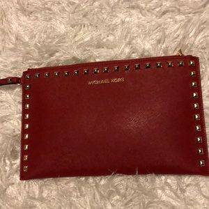 NWT Michael Kors Selma Studded Lg Red Zip Clutch